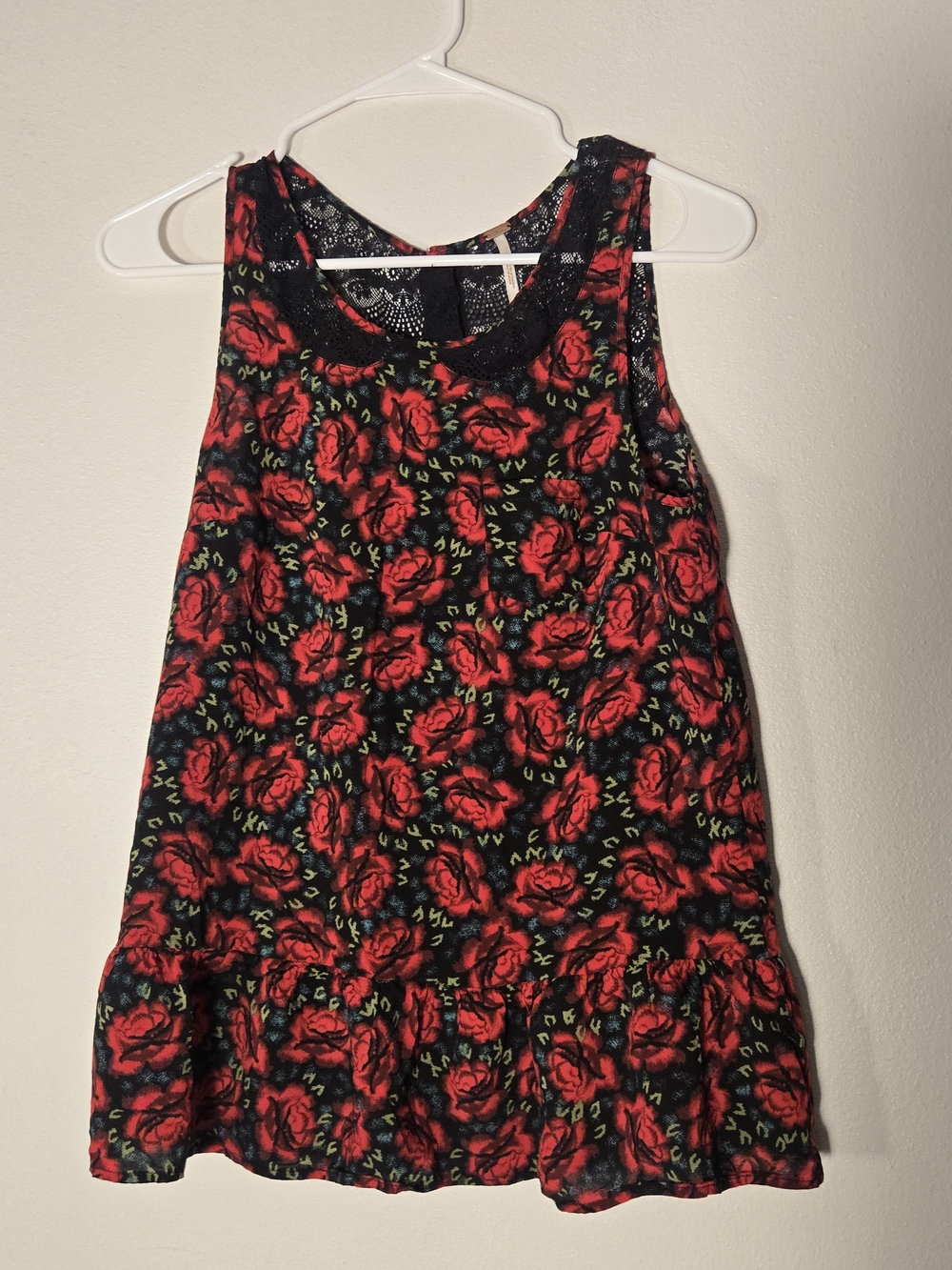 Free People Black Tank Top with Red Rose Print